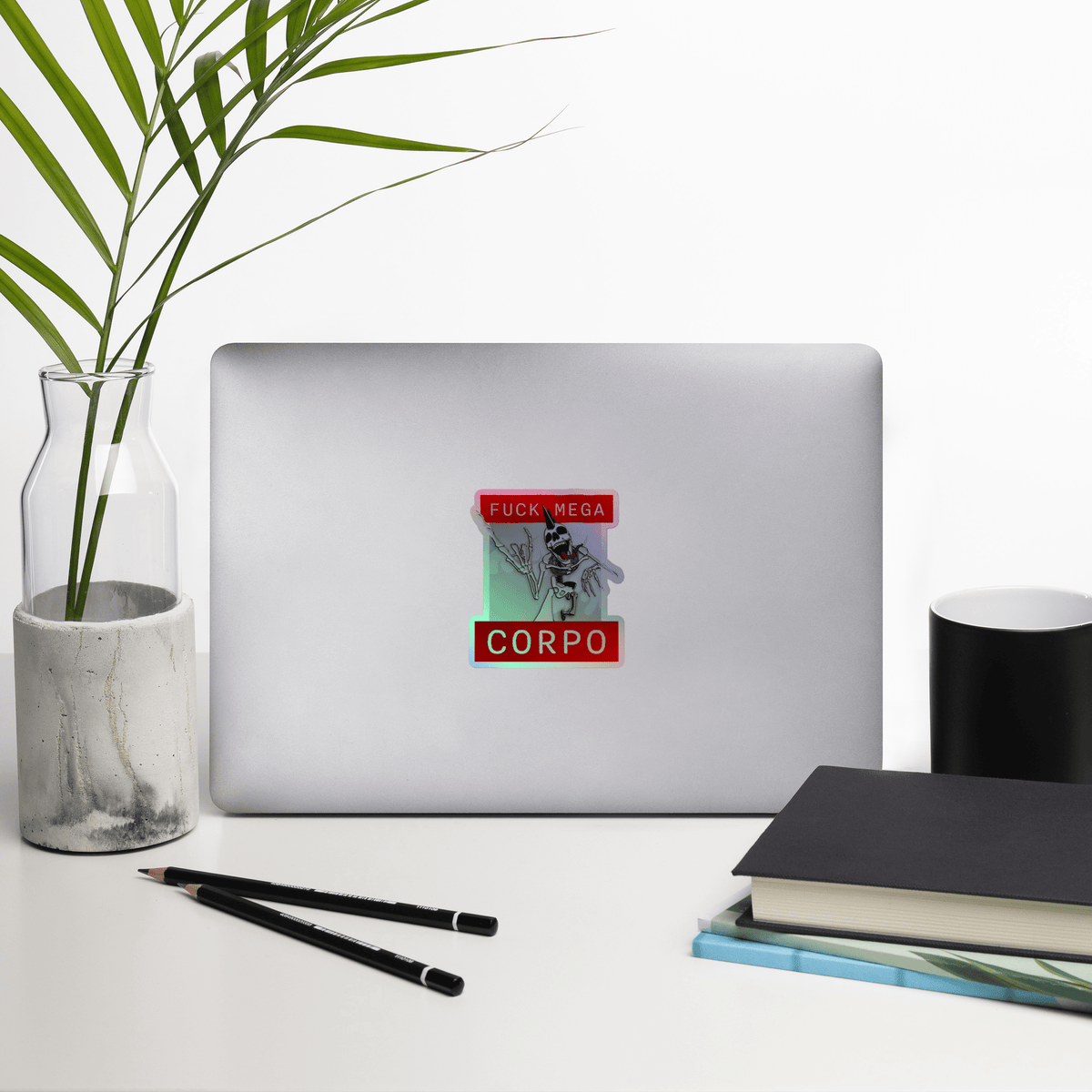 Fuck Mega Corpo Skeleton Holographic Sticker - NeoRebellion
