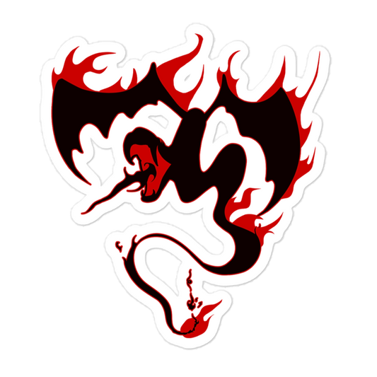 Black snake dragon with red flames on a white background