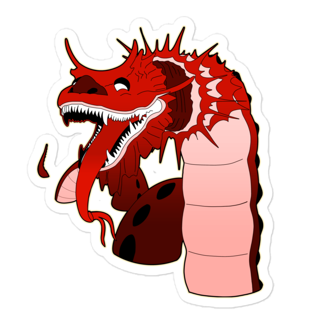 Red dragon illustration on a white background