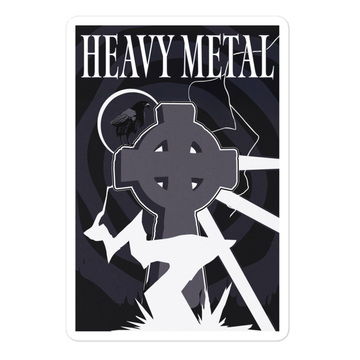 Heavy Metal-themed poster with a stylized grave and text on a dark background