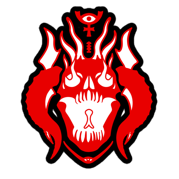 Red and black emblem with a central design