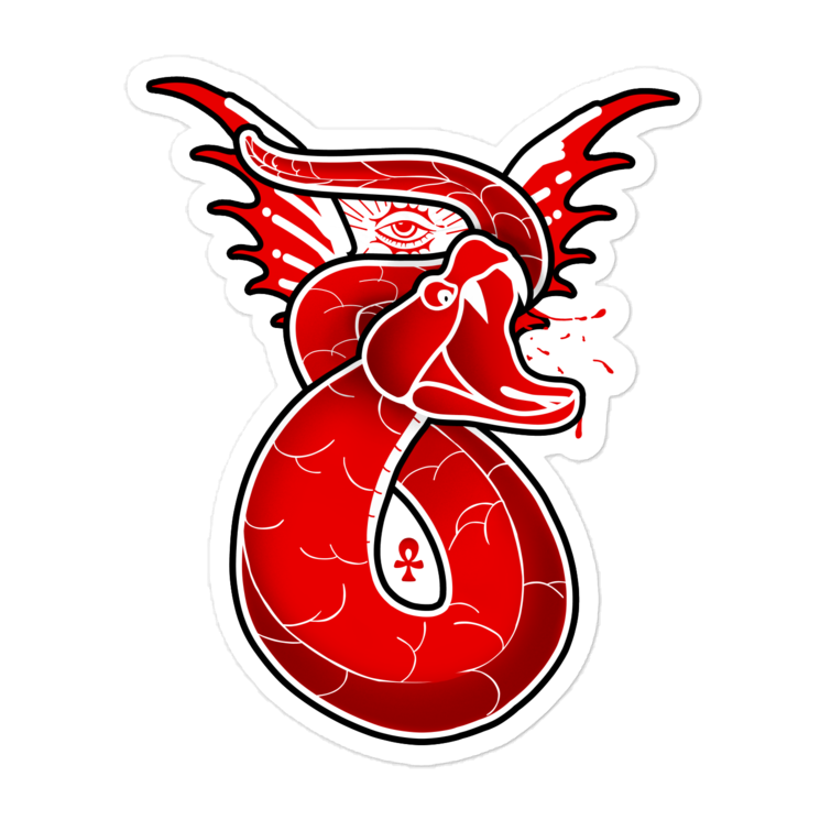 Red snake design with intricate details on a white background