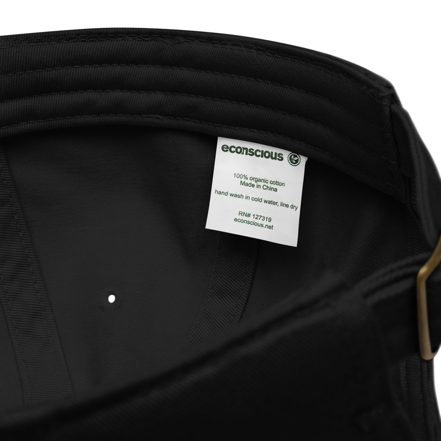 Black bag with an econscious label