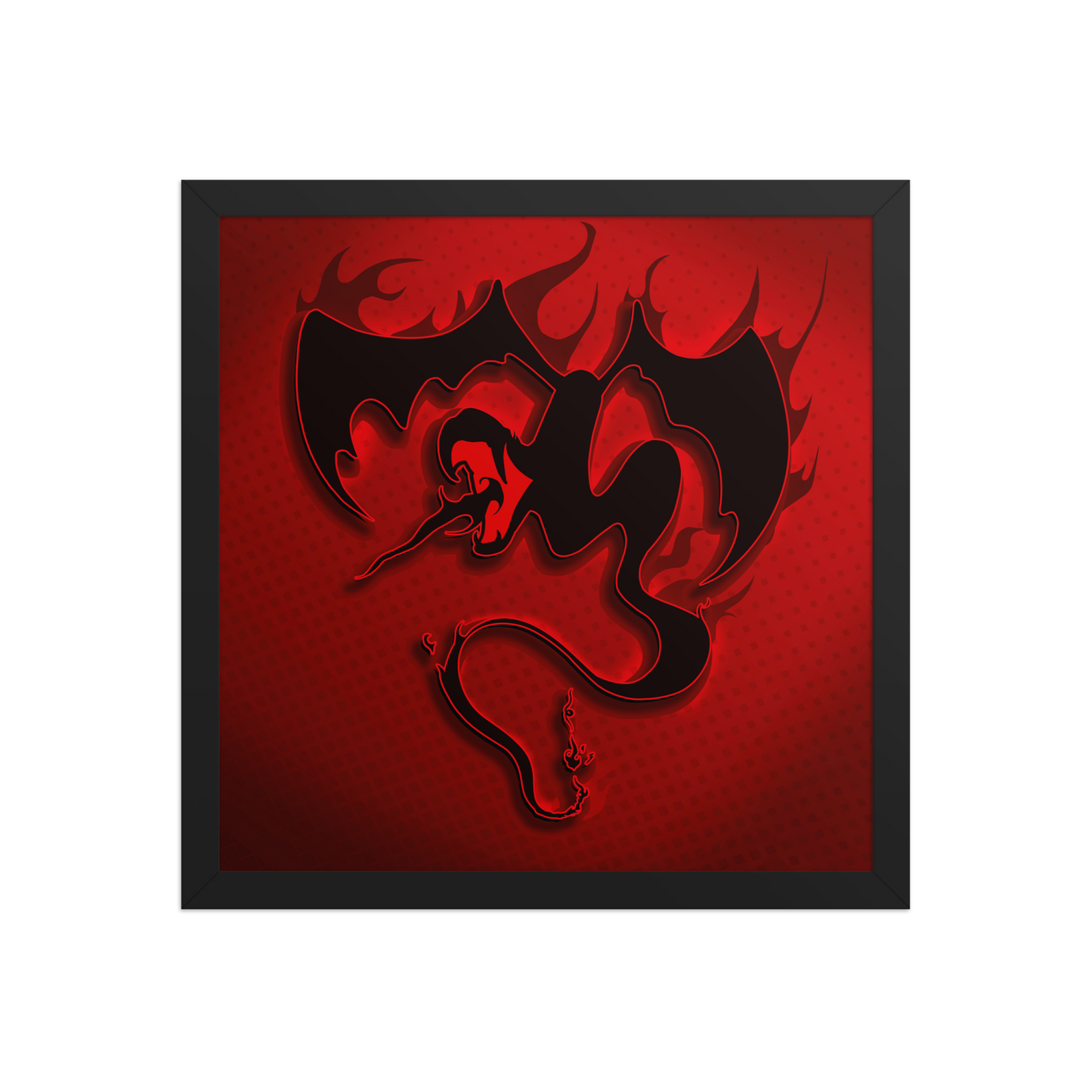 Black winged snake silhouette on a red background with a black frame