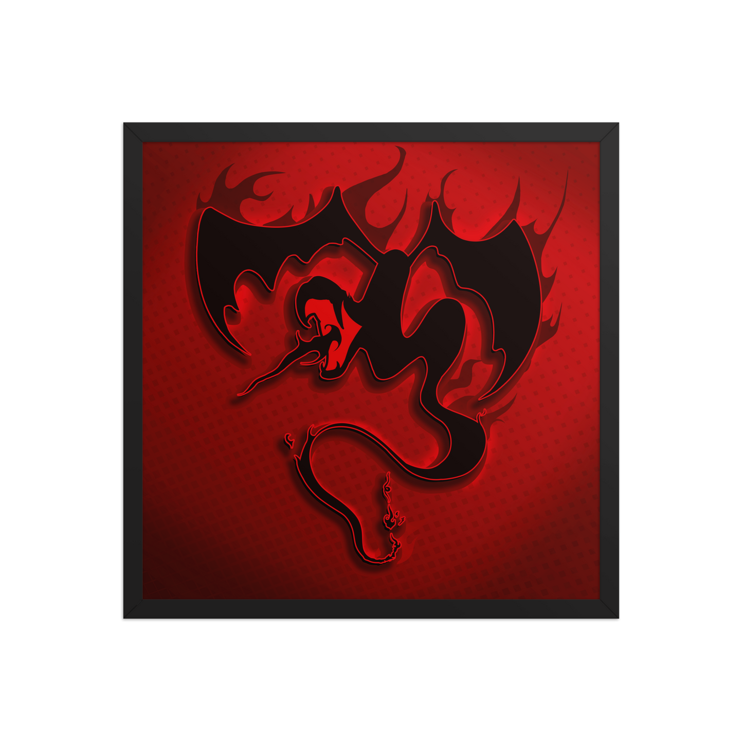 Black winged snake silhouette on a red background with a black frame