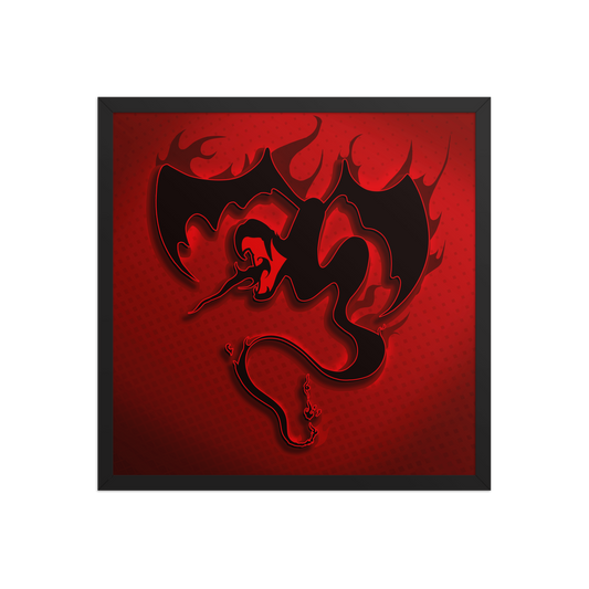 Black winged snake silhouette on a red background with a black frame