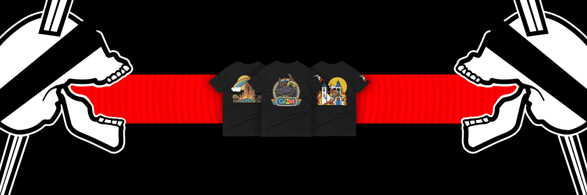 Colorfully designed Adorable Anarchy black tees banner between two skulls