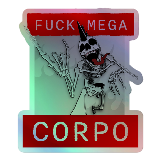 Sticker with skeleton design and text on a white background