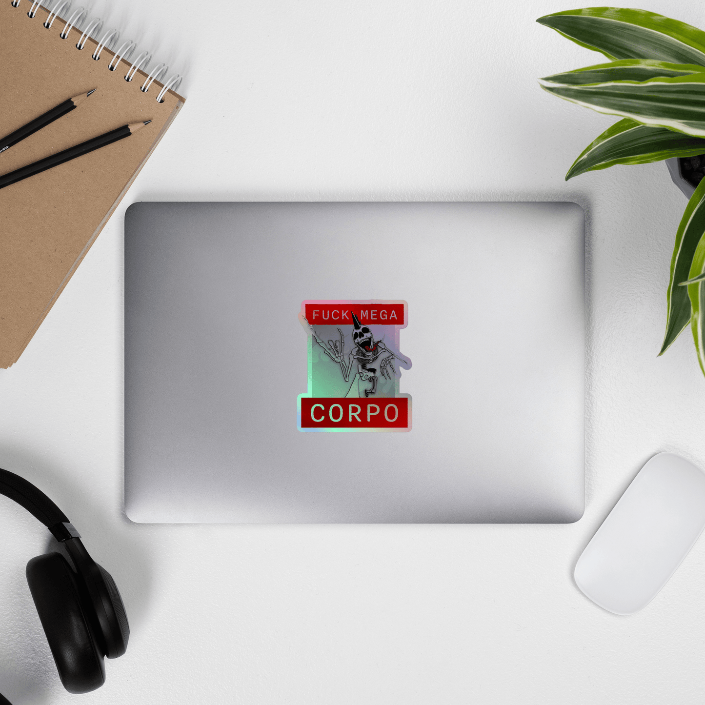 Fuck Mega Corpo Skeleton Holographic Sticker - NeoRebellion