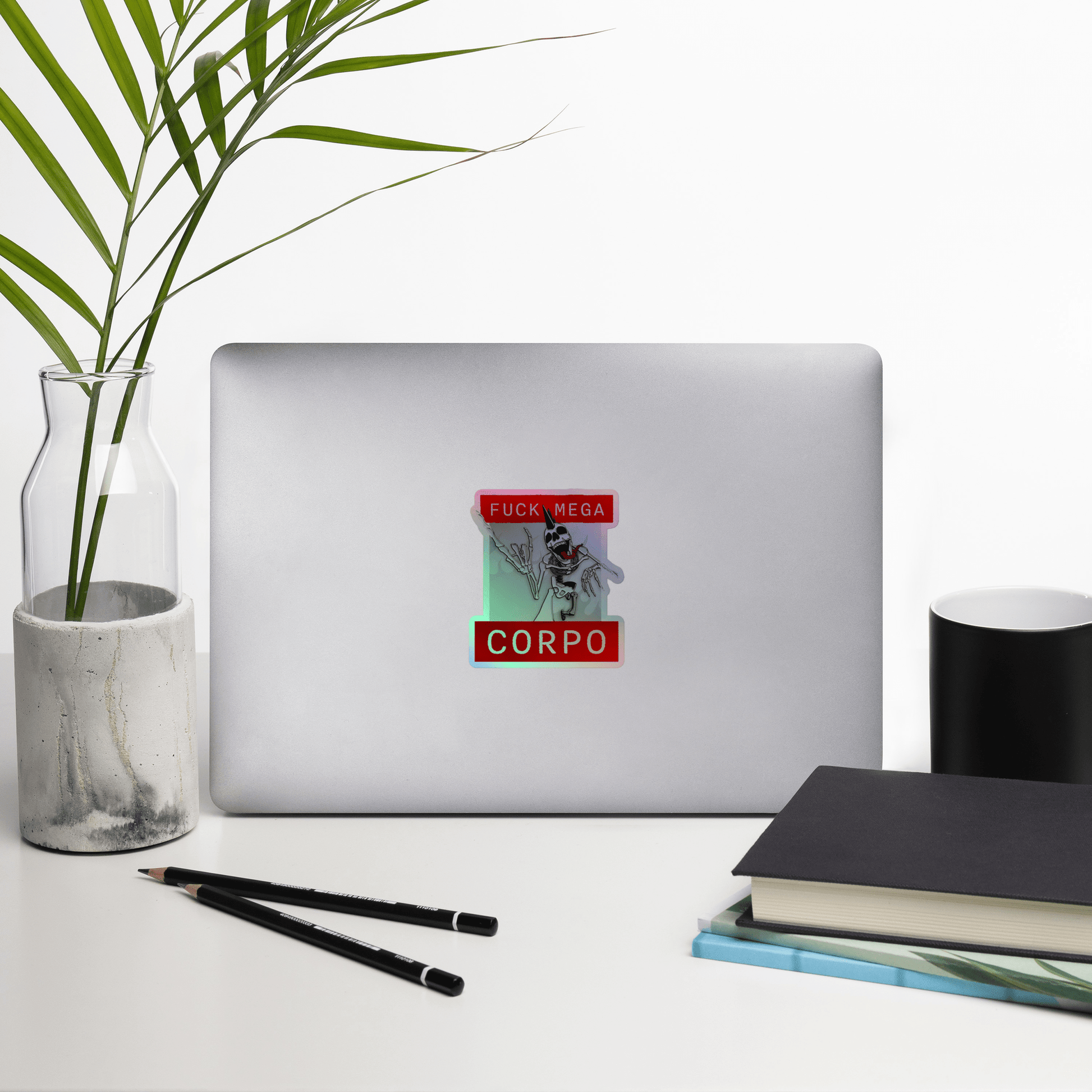 Fuck Mega Corpo Skeleton Holographic Sticker - NeoRebellion