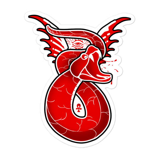Red snake design with intricate details on a white background