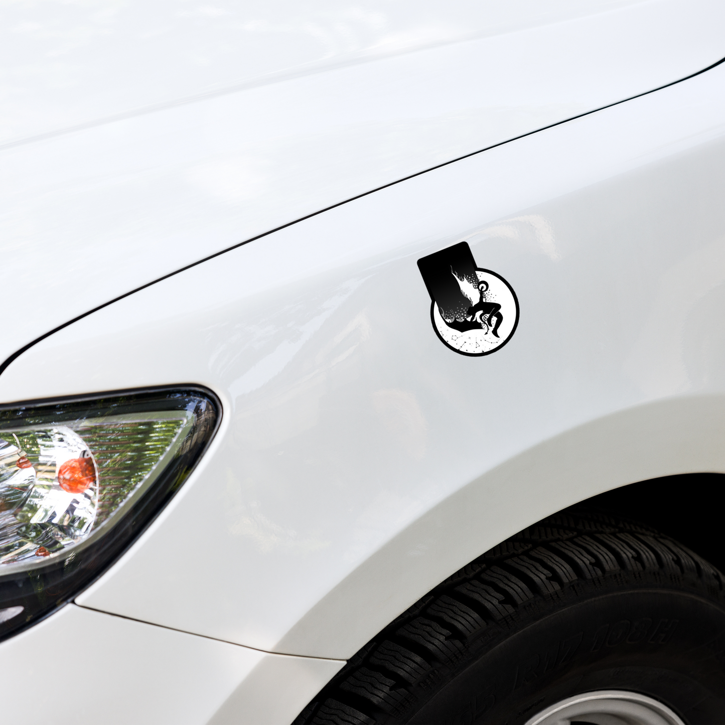 Car sticker on a white car