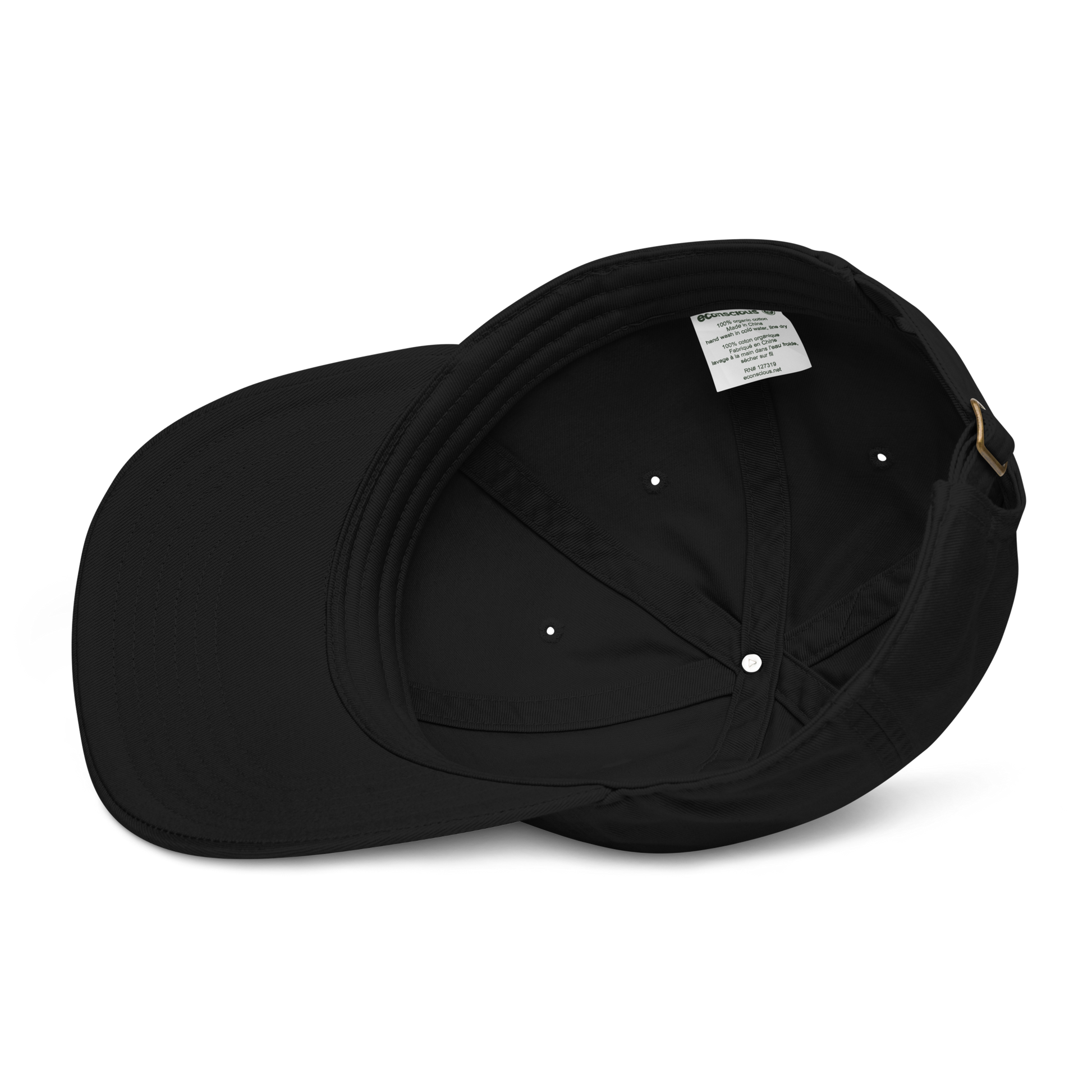 Black cap with a tag on