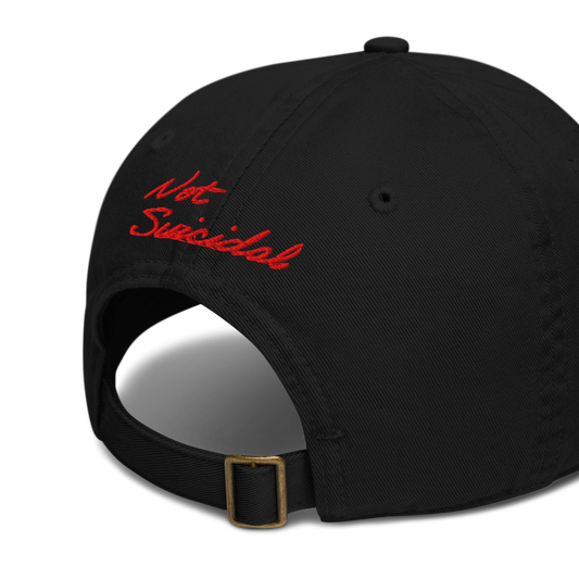 Black cap with 'Not Suicidal' in red text