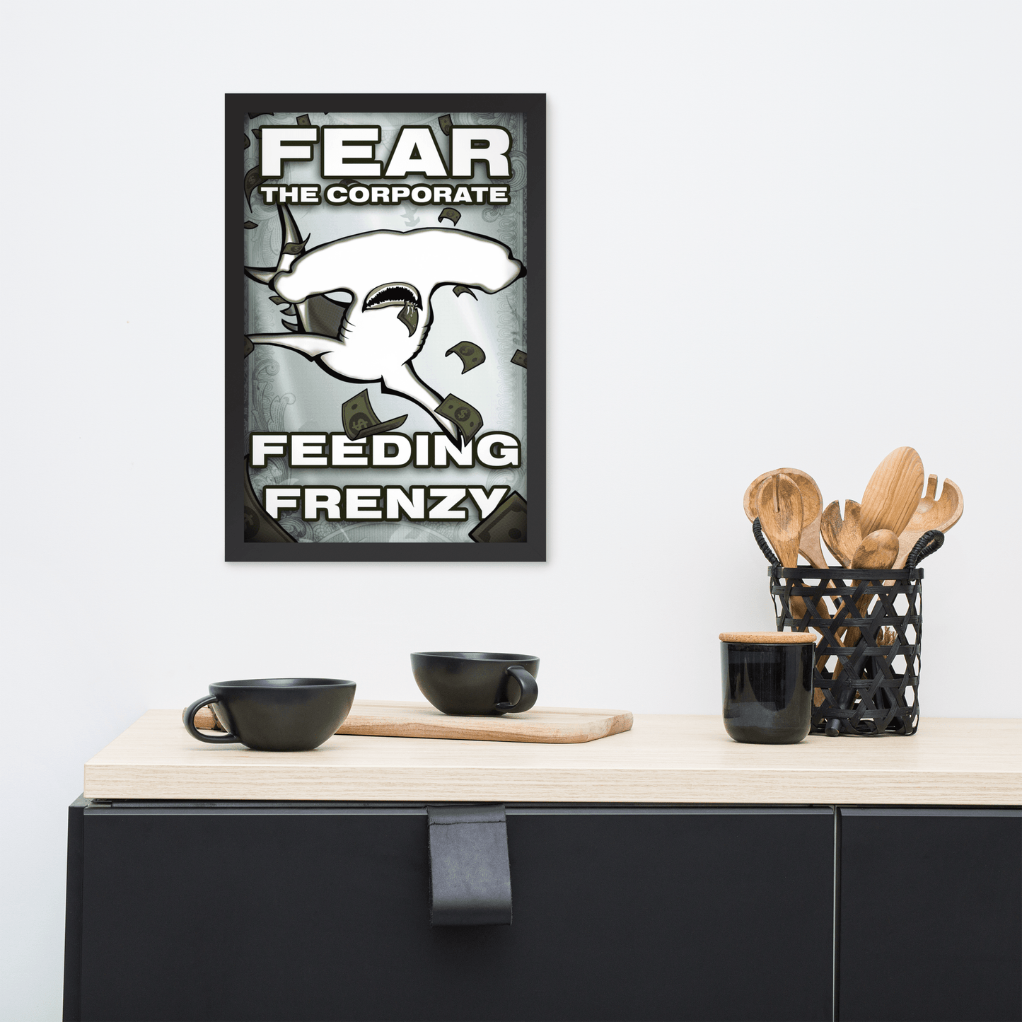 Fear The Corporate Feeding Frenzy Framed Poster - NeoRebellion