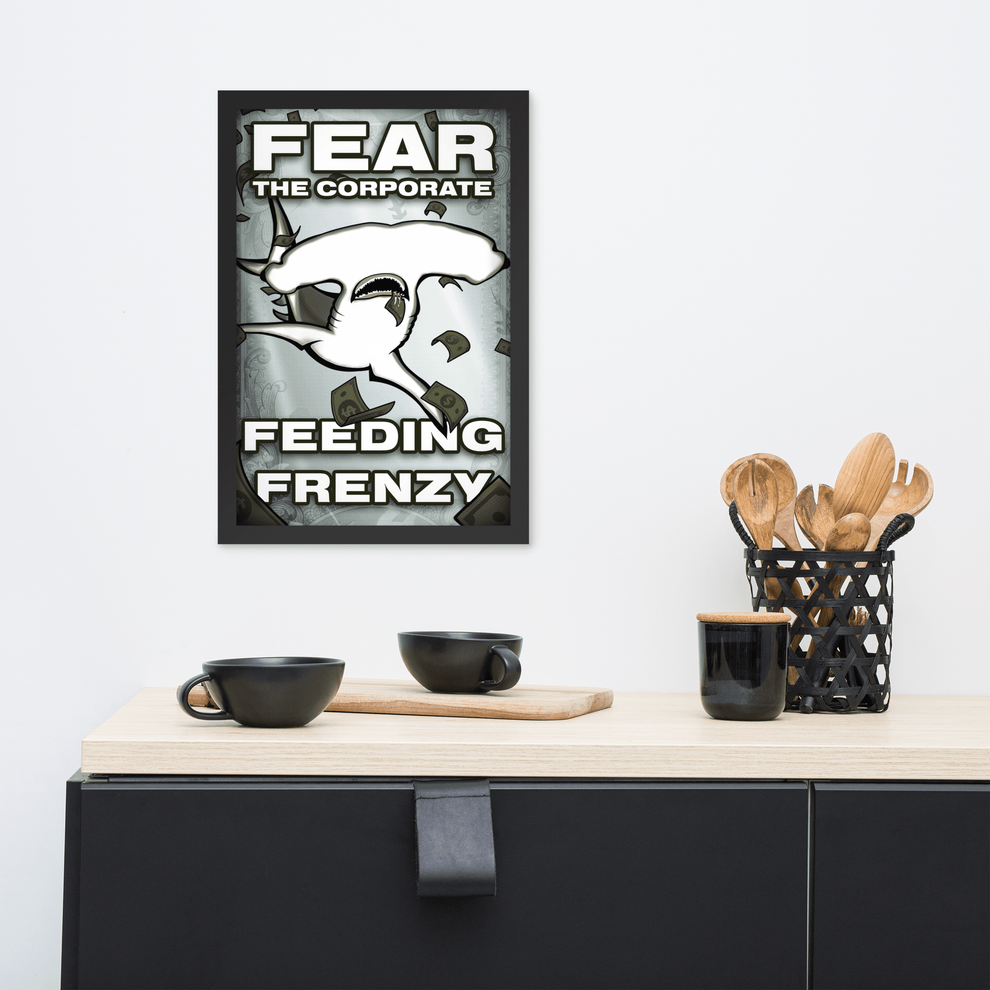 Fear The Corporate Feeding Frenzy Framed Poster - NeoRebellion