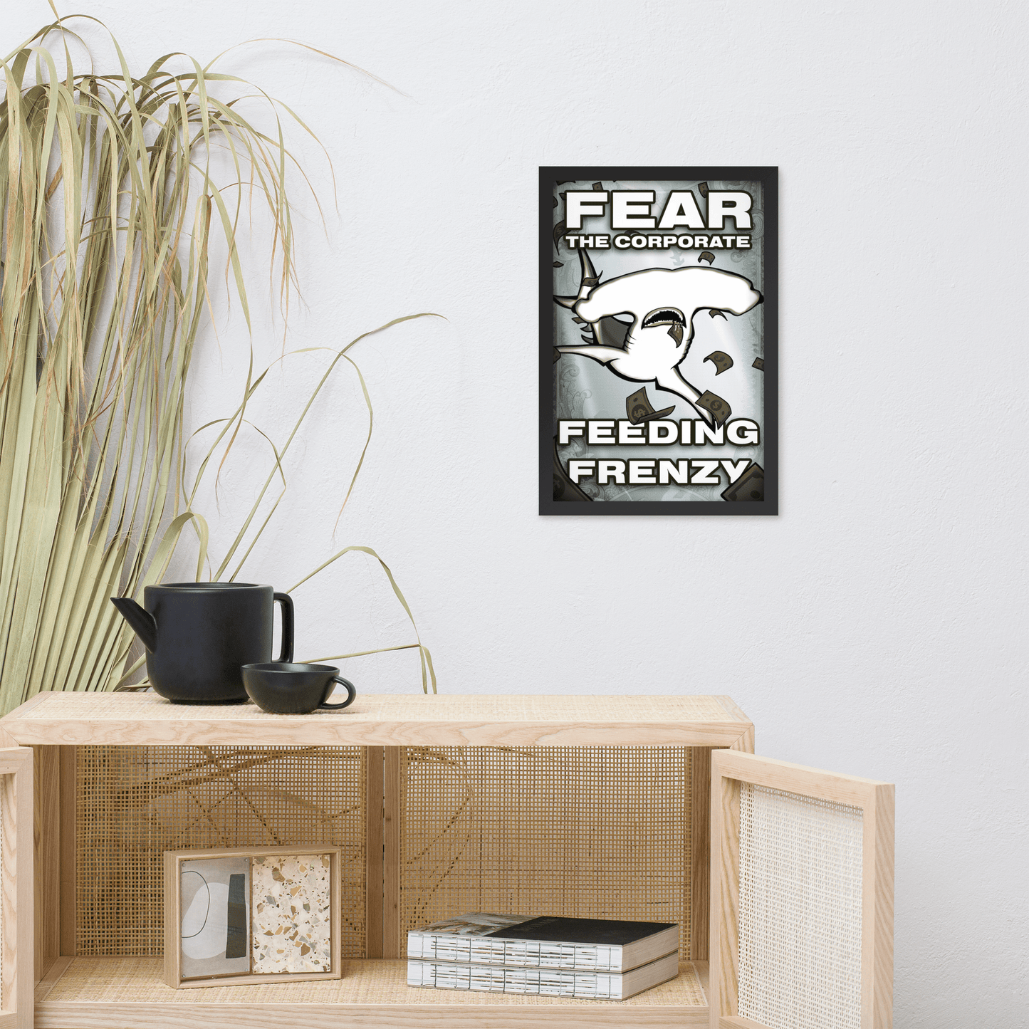 Fear The Corporate Feeding Frenzy Framed Poster - NeoRebellion