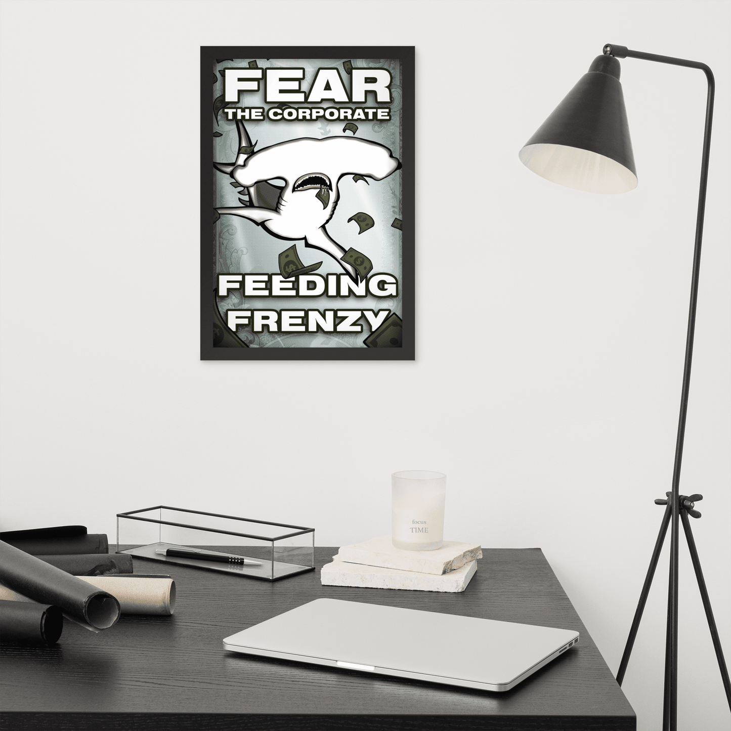 Fear The Corporate Feeding Frenzy Framed Poster - NeoRebellion