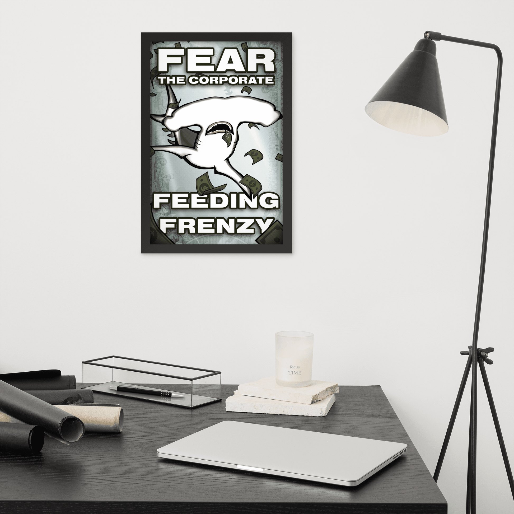 Fear The Corporate Feeding Frenzy Framed Poster - NeoRebellion