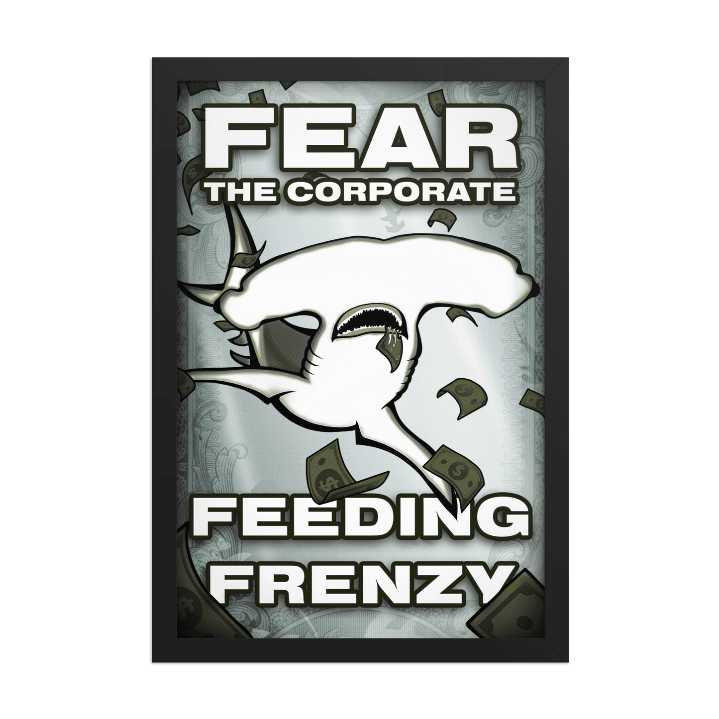 Fear The Corporate Feeding Frenzy Framed Poster - NeoRebellion