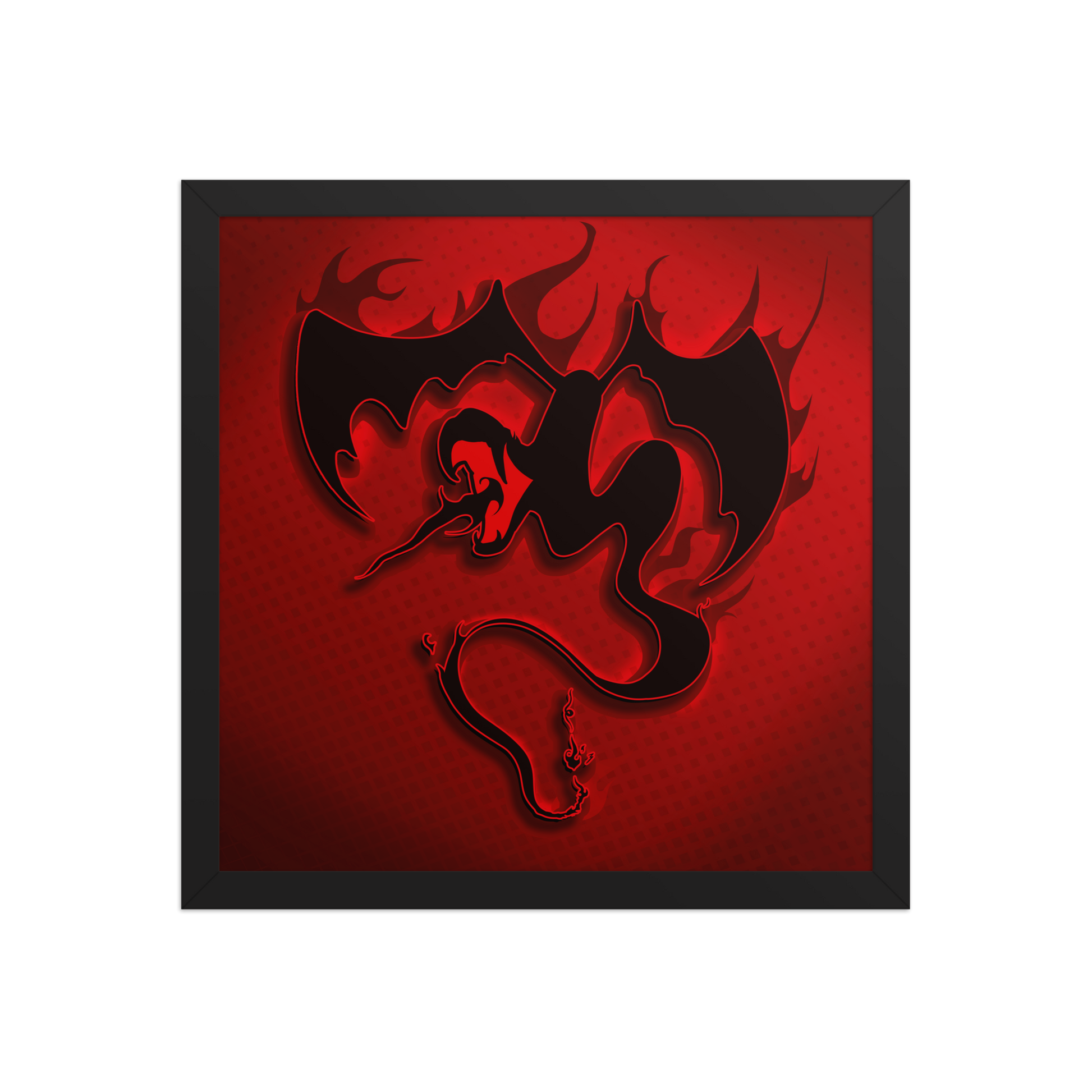 Black winged snake silhouette on a red background with a black frame