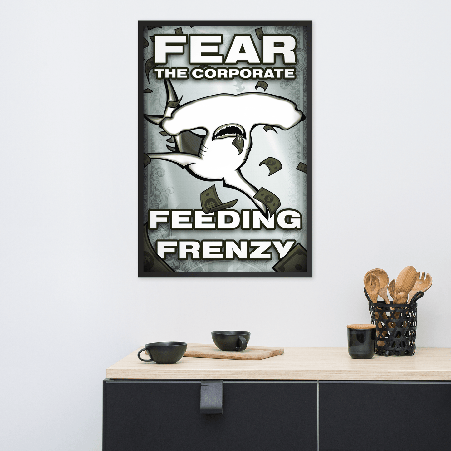 Fear The Corporate Feeding Frenzy Framed Poster - NeoRebellion
