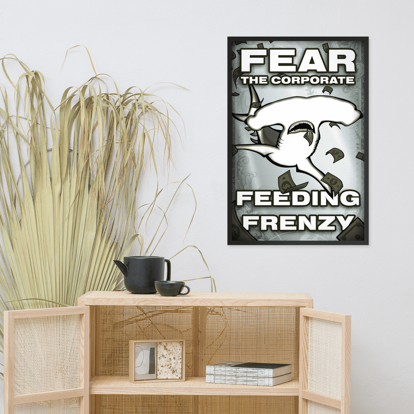 Fear The Corporate Feeding Frenzy Framed Poster - NeoRebellion