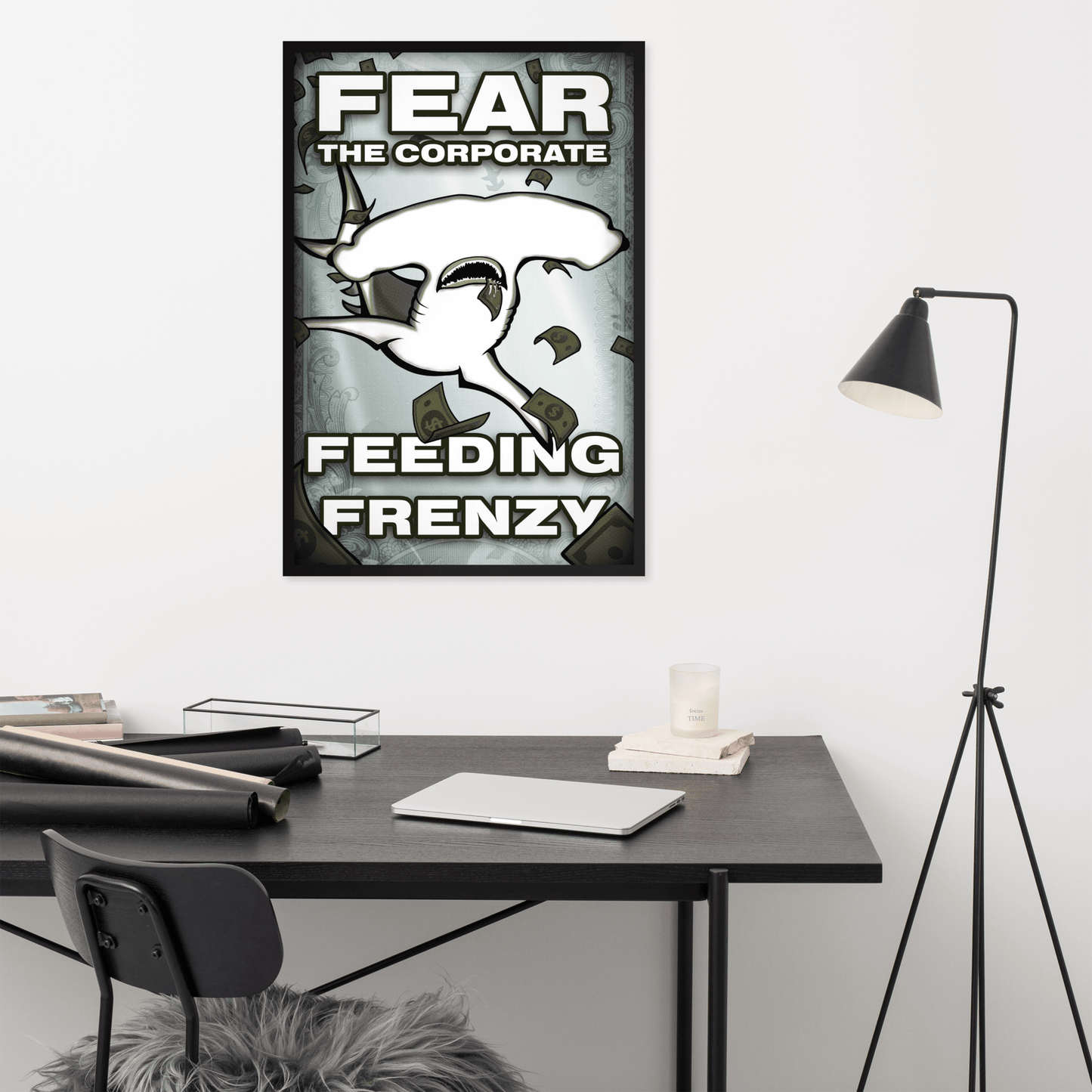 Fear The Corporate Feeding Frenzy Framed Poster - NeoRebellion