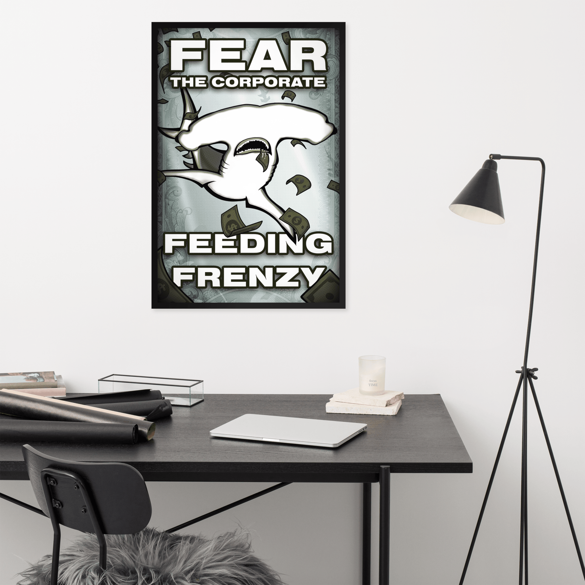 Fear The Corporate Feeding Frenzy Framed Poster - NeoRebellion