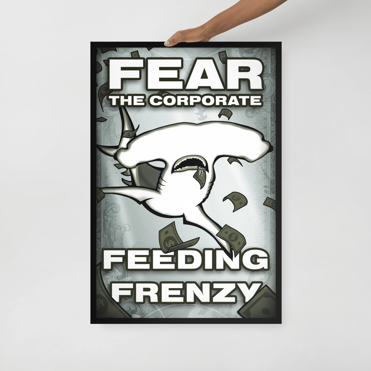 Fear The Corporate Feeding Frenzy Framed Poster - NeoRebellion