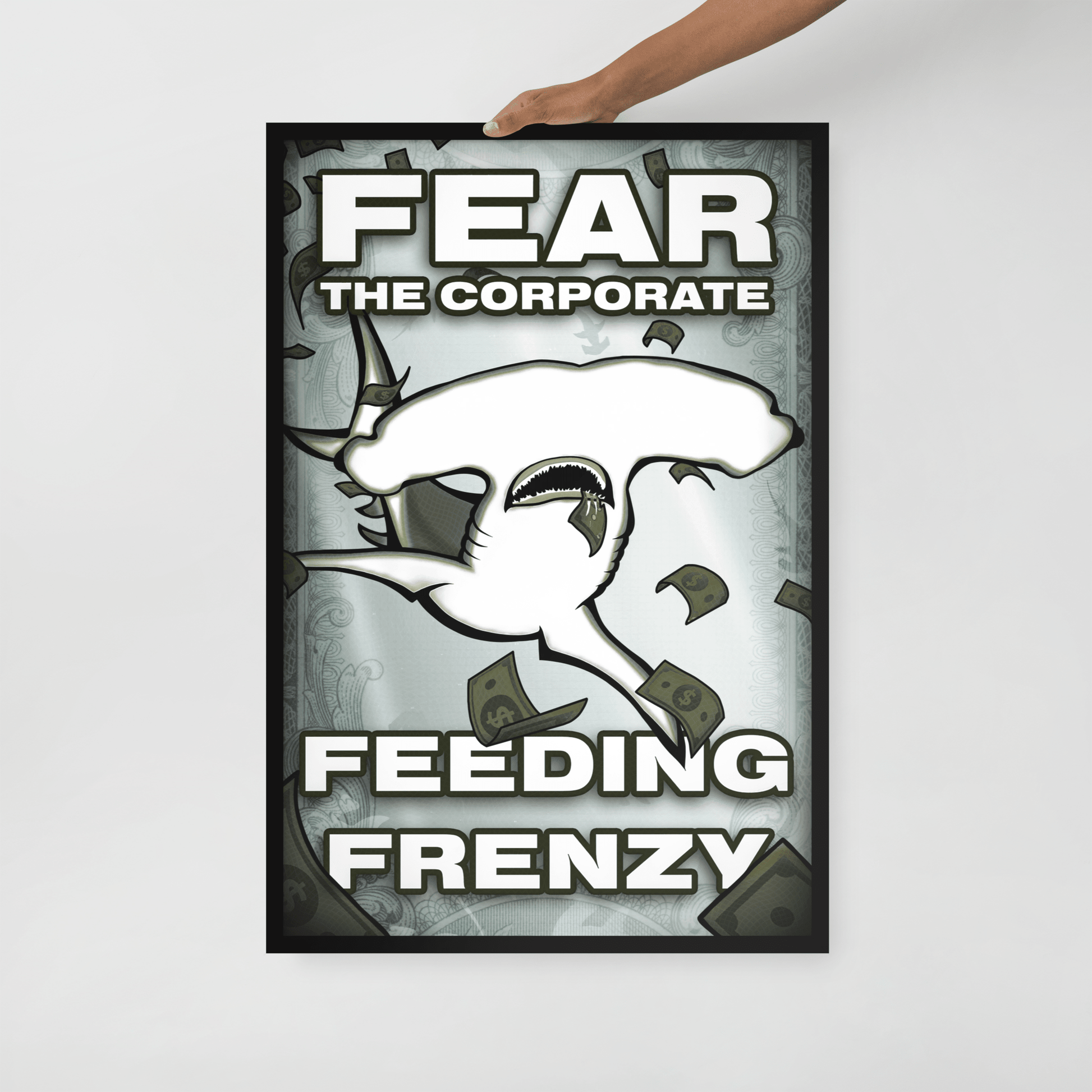 Fear The Corporate Feeding Frenzy Framed Poster - NeoRebellion