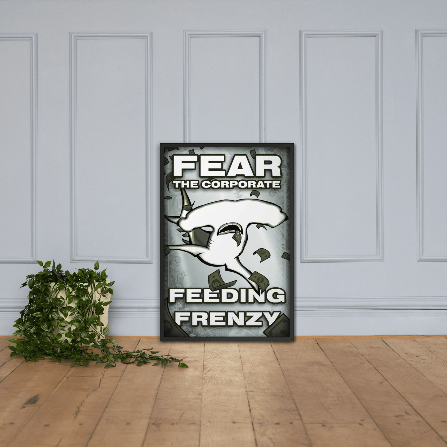 Fear The Corporate Feeding Frenzy Framed Poster - NeoRebellion